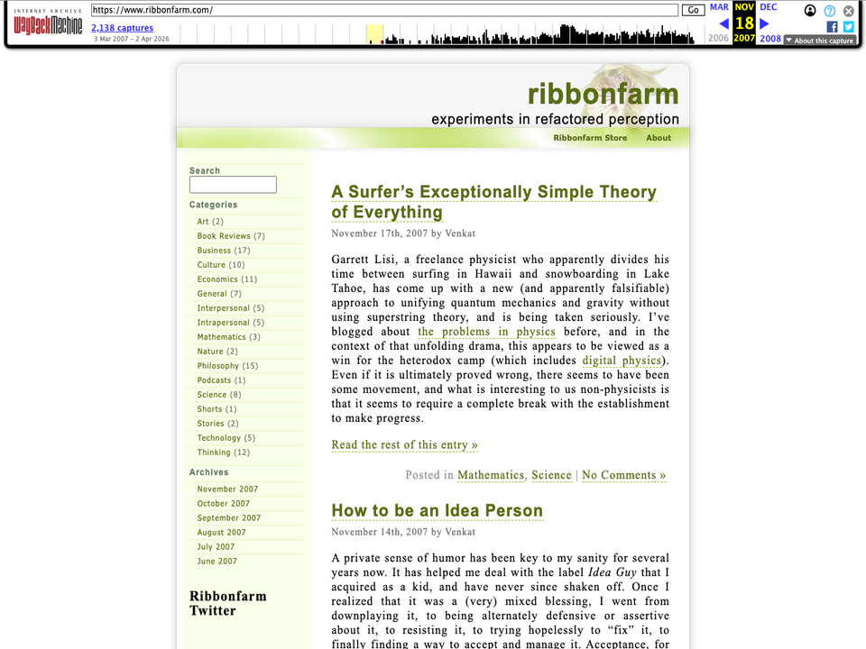 Ribbonfarm, November 2007